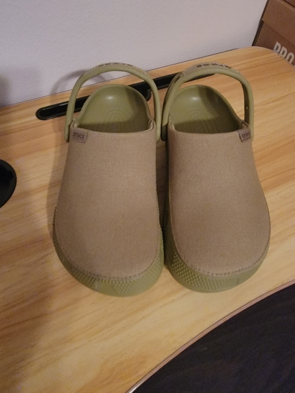 CROCS Canvas Slip-On Clog in Olive Green and Tan